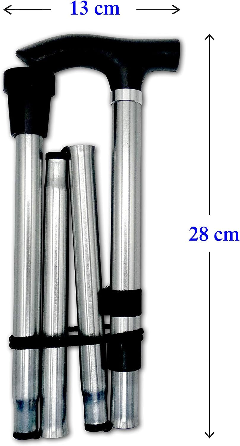 Healthcare Folding Walking Stick, Adjustable Aluminium Cane, Silver