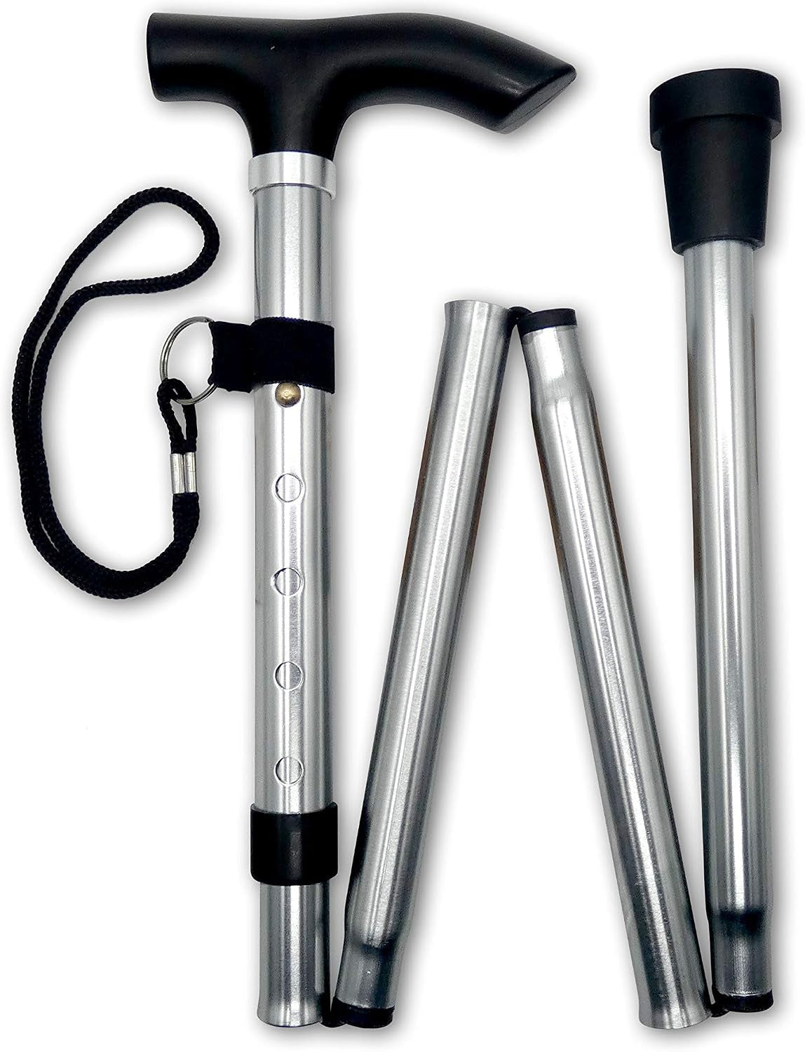 Healthcare Folding Walking Stick, Adjustable Aluminium Cane, Silver